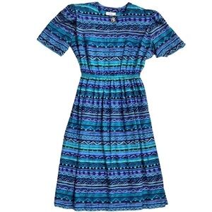 Lady Carol Vintage 80s 90s Pleated Short Sleeve Abstract Funky Shirt Mini Dress